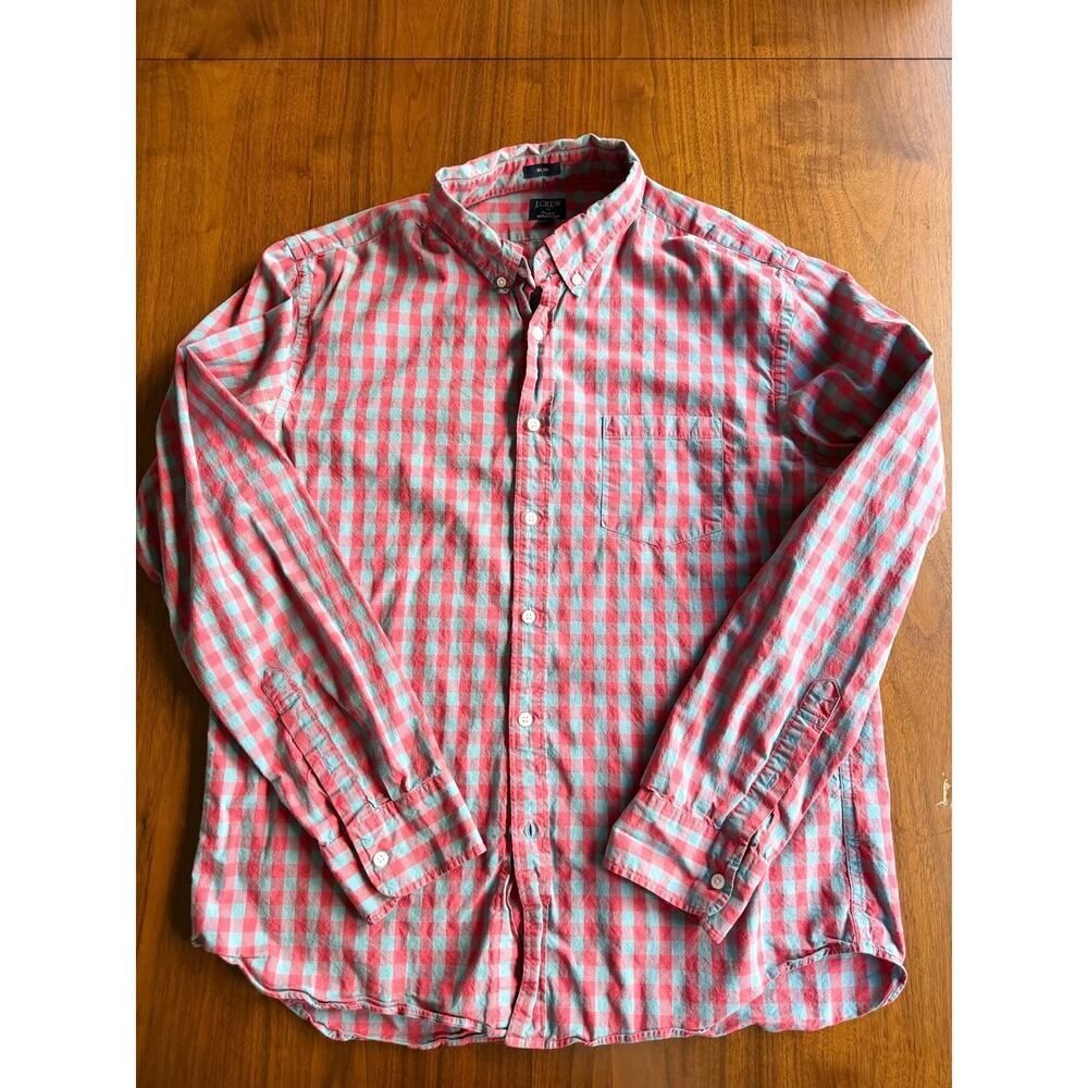 J.Crew Men's Slim Flex Washed Red & Grey Gingham Button-Down Shirt - Size XL